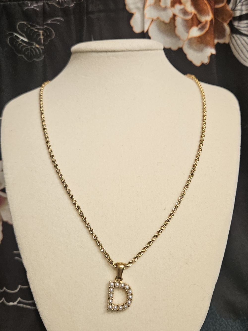 14K Gold-Tone D Initial Pendant Necklace with Pearled Detail